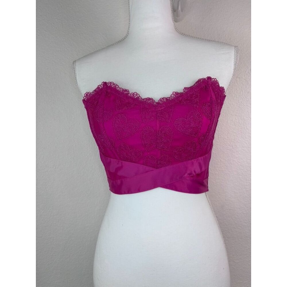 Victoria's Secret women's medium hot pink heart‎ lace corset bustier top lace up